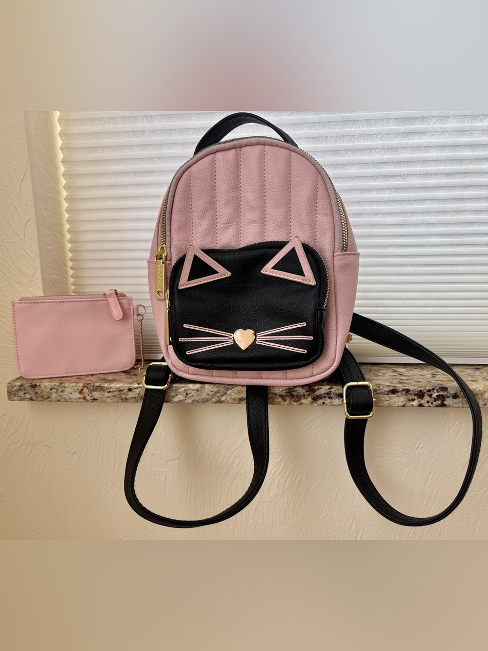 Betsey Johnson Classic Cat Mini Backpack in Blush Pink, Black & Gold - NWOT - Picture 2 of 16